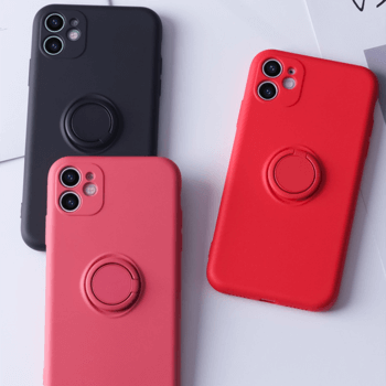 Silikonový ochranný obal s držákem na prst Apple iPhone 14 - červený