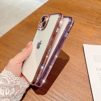 Ochranný silikonový obal s kamínky Apple iPhone 12 - stříbrný