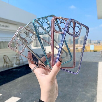 Ochranný silikonový obal s kamínky Apple iPhone 13 - stříbrný