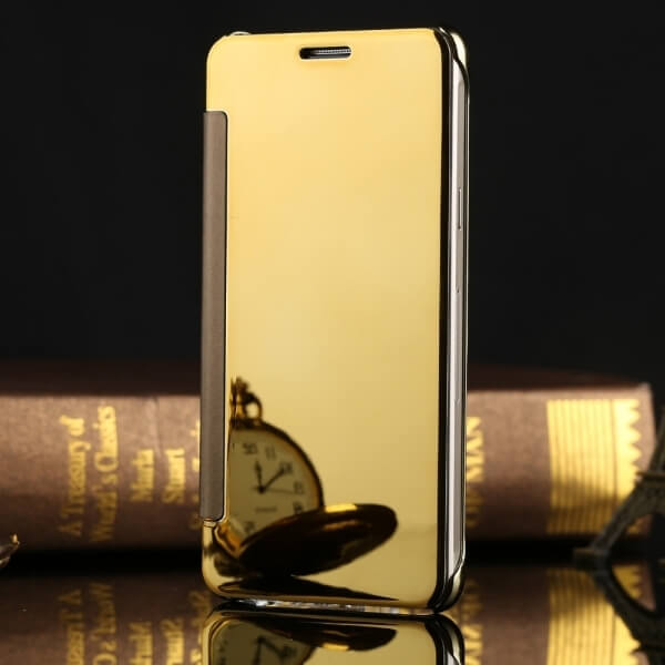 Zrcadlový plastový flip obal pro Samsung Galaxy S8+ G955F - zlatý