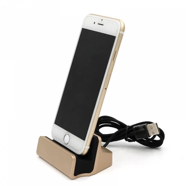 Hliníkový stojánek a dokovací stanice s Lightning konektorem pro Apple iPhone zlatý