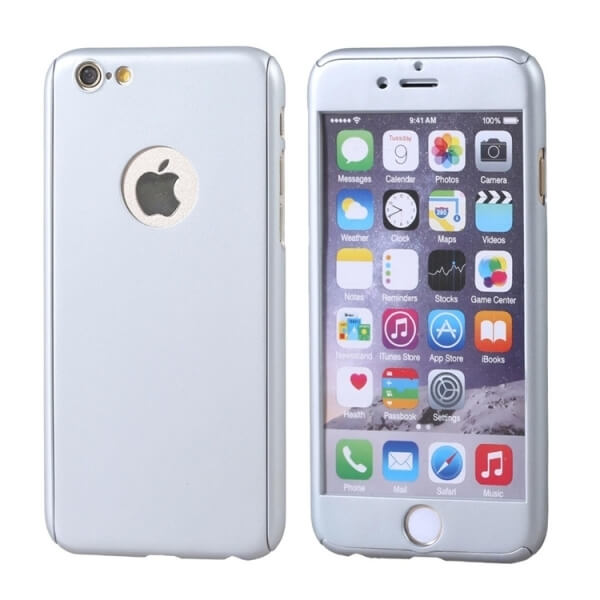 Ochranný 360° celotělový plastový kryt s ochranným sklem pro Apple iPhone 6/6S - stříbrný