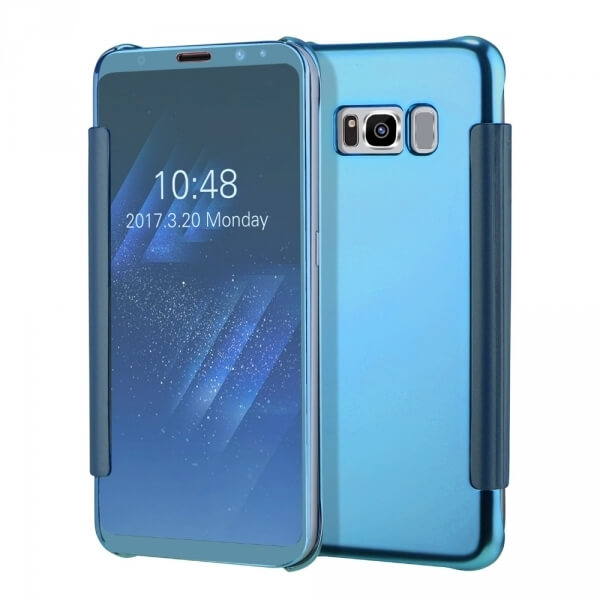 Zrcadlový plastový flip obal pro Samsung Galaxy S8+ G955F - světle modrý
