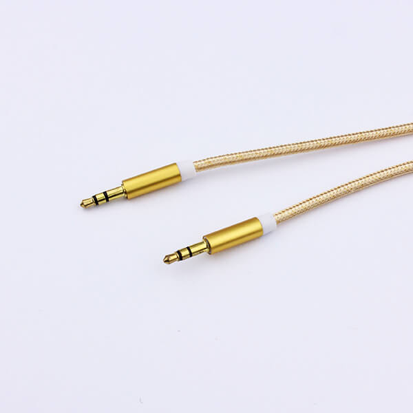 Audio Jack propojovací nylonový kabel AUX redukce 1,5 m zlatý