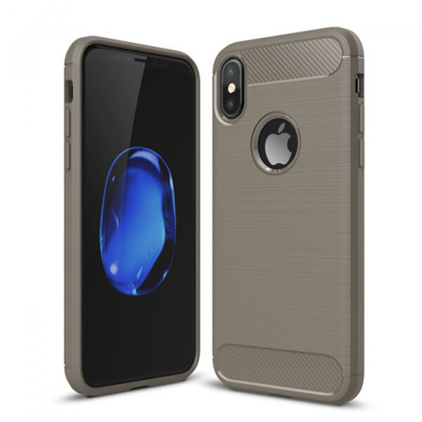 Ochranný silikonový obal karbon pro Apple iPhone X/XS - šedý