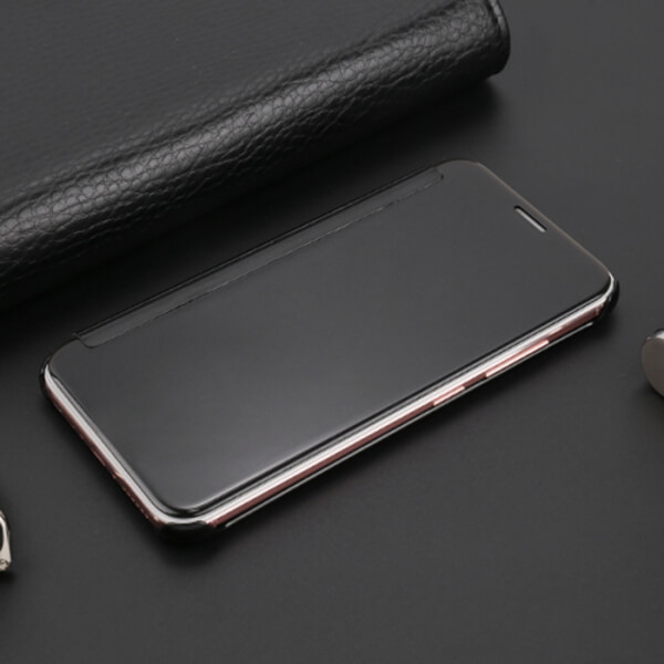 Zrcadlový plastový flip obal pro Apple iPhone X/XS - černý