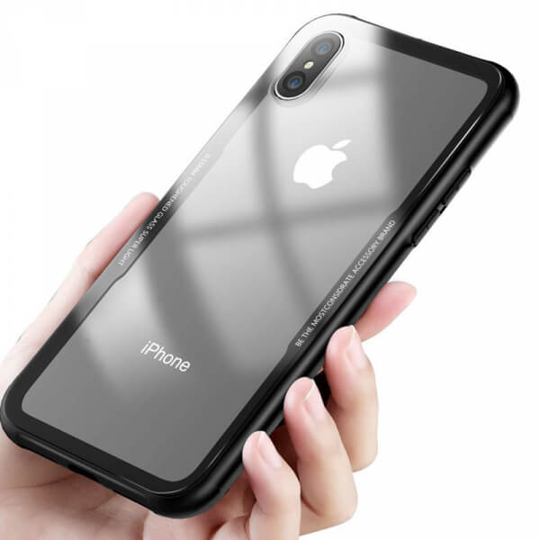 Ochranný SKLENĚNÝ kryt se silikonovým rámečkem pro Apple iPhone X/XS - černý