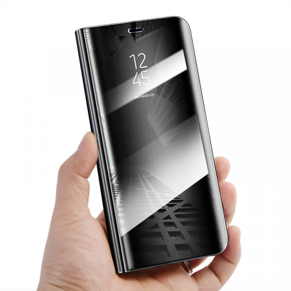 Zrcadlový plastový flip obal pro Huawei Y7 Prime (2018) - černý