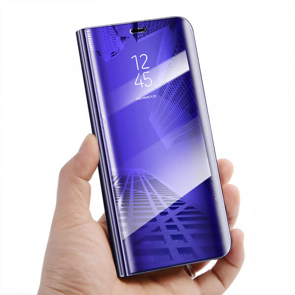 Zrcadlový plastový flip obal pro Huawei Y7 Prime (2018) - fialový