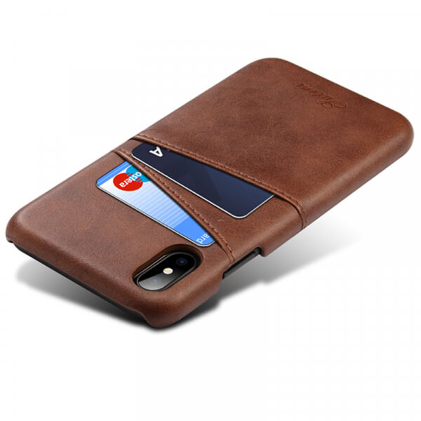 Luxusní kryt z ekokůže s kapsou na kreditku pro Apple iPhone XR - Tmavě hnědý