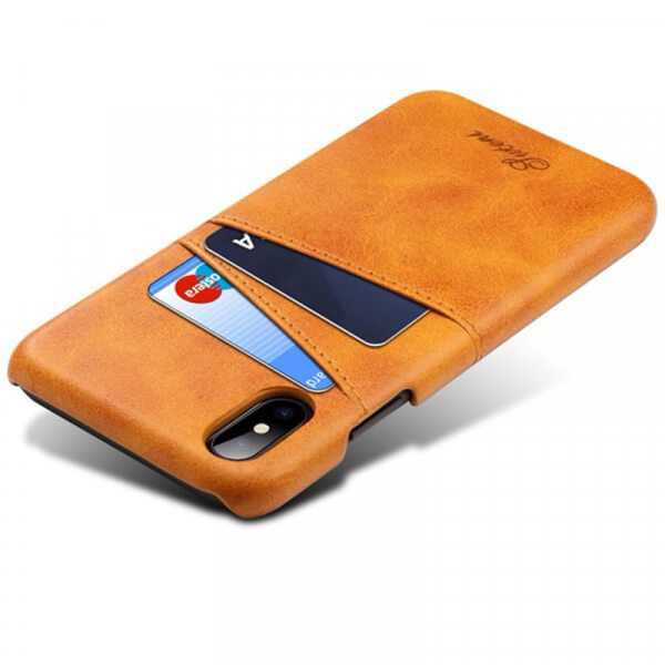Luxusní kryt z ekokůže s kapsou na kreditku pro Apple iPhone XS Max - Světle hnědý