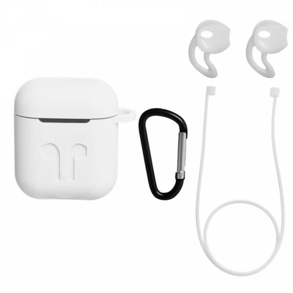 4v1 Silikonové ochranné pouzdro s příslušenstvím pro Apple AirPods 1.generace  - bílé