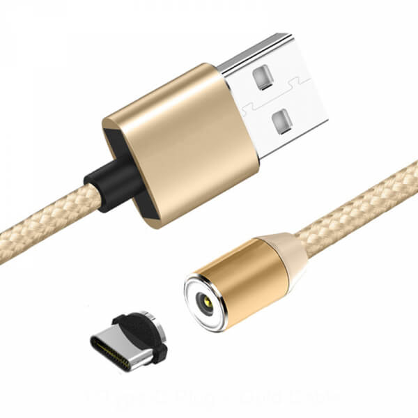 3v1 LED USB nabíjecí kabel s magnetickými koncovkami Lightning/Micro USB/Type C - zlatý