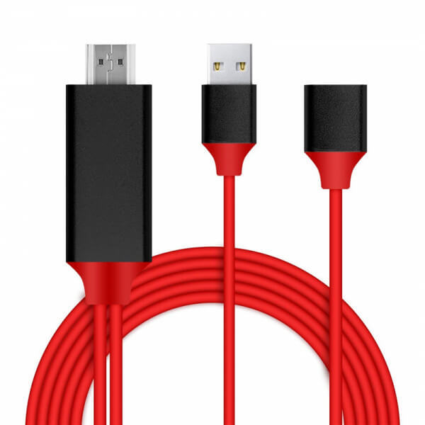 3v1 Kabel s redukcí a výstupem pro HDMI a USB červený | Student-eShop
