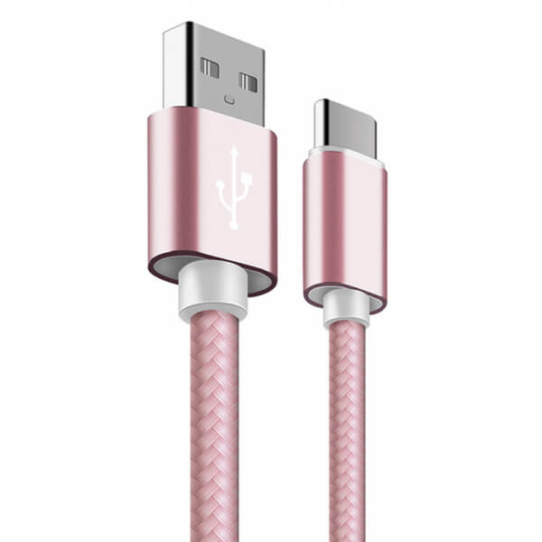 Nylonový USB kabel Type-C - růžový