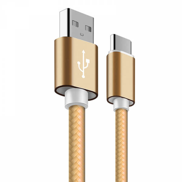 Nylonový USB kabel Type-C - zlatý
