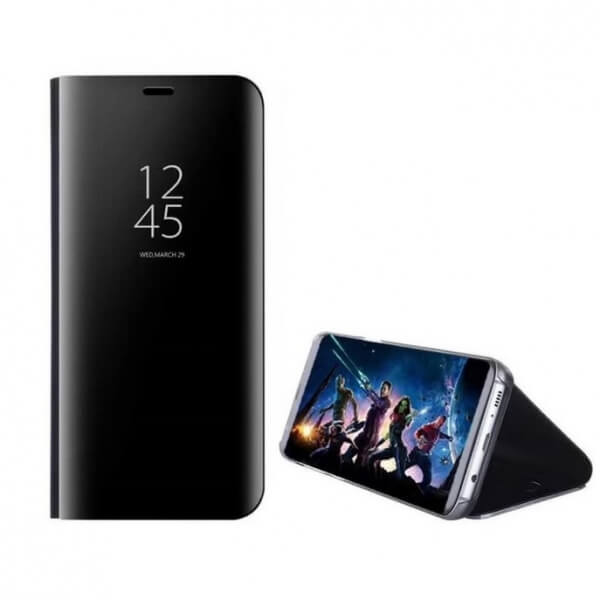 Zrcadlový plastový flip obal pro Samsung Galaxy J4+ J415F - černý