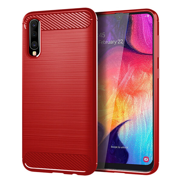 Ochranný silikonový obal karbon pro Samsung Galaxy A50 A505F - červený