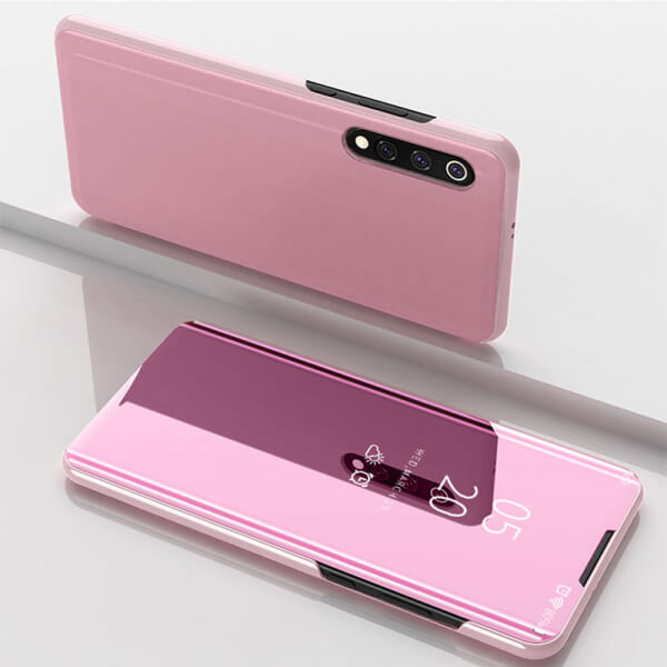 Zrcadlový plastový flip obal pro Xiaomi Mi 9 SE - růžový