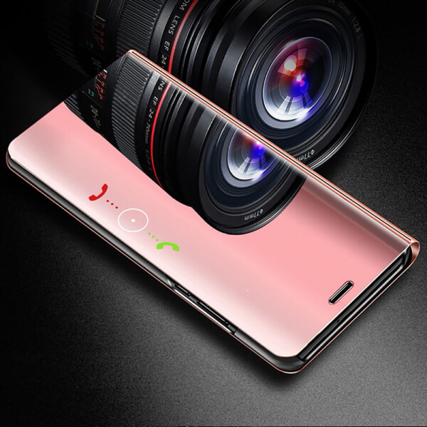 Zrcadlový plastový flip obal pro Huawei P30 Lite - růžový