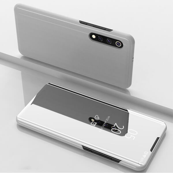 Zrcadlový plastový flip obal pro Xiaomi Mi A3 - stříbrný