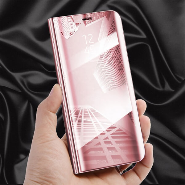 Zrcadlový plastový flip obal pro Honor 20 - růžový