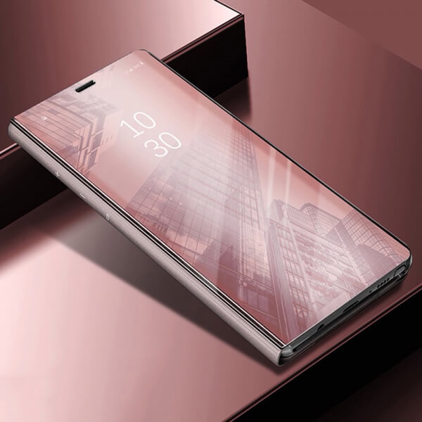 Zrcadlový plastový flip obal pro Xiaomi Redmi 7A - růžový