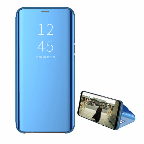 Zrcadlový plastový flip obal pro Xiaomi Redmi Note 8 - modrý