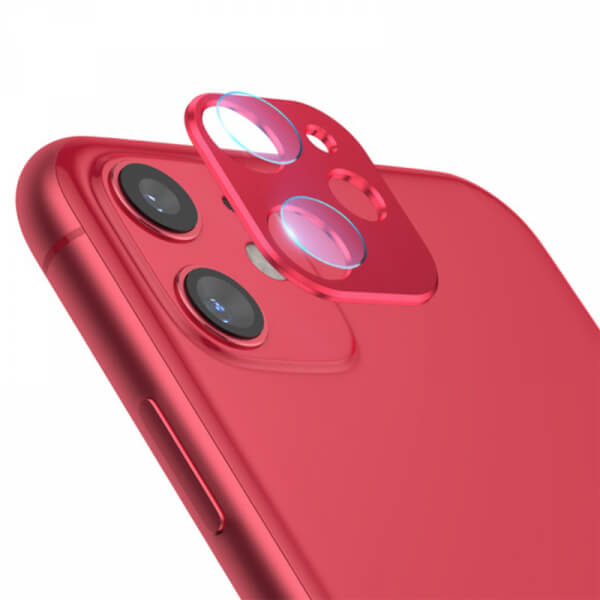 2v1 Ochranný hliníkový rámeček a ochranné sklo na zadní kameru pro Apple iPhone 11 - červený