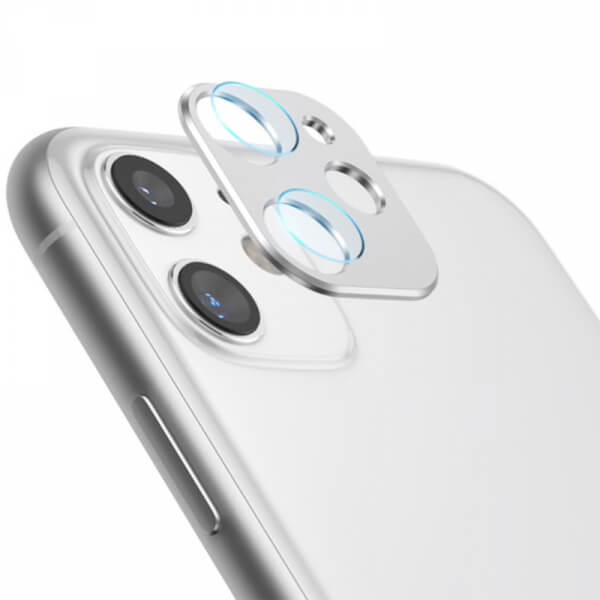 2v1 Ochranný hliníkový rámeček a ochranné sklo na zadní kameru pro Apple iPhone 11 - stříbrný