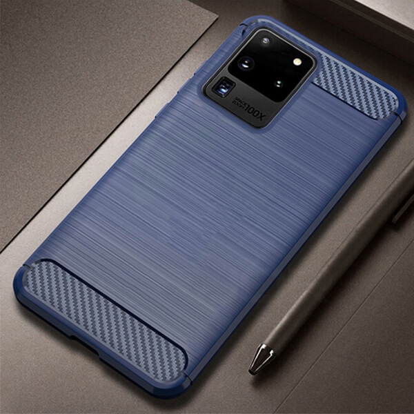 Ochranný silikonový obal karbon pro Samsung Galaxy S20 Ultra G988F - modrý