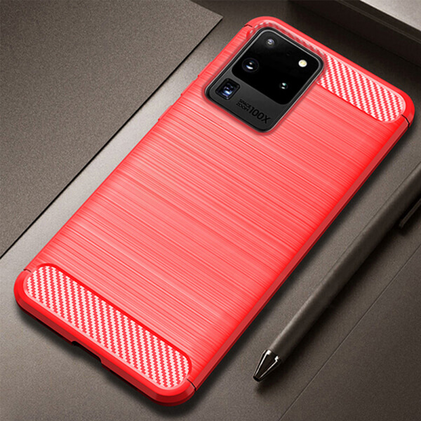 Ochranný silikonový obal karbon pro Samsung Galaxy S20 Ultra G988F - červený