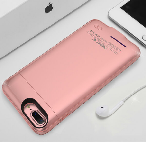 3v1 Plastové pouzdro s externí baterií smart battery case power bank s indikátorem nabití 4200 mAh pro Apple iPhone 8 Plus - světle růžové