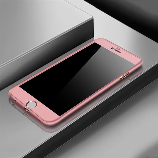 Ochranný 360° celotělový plastový kryt s ochranným sklem pro Apple iPhone 6/6S - růžový