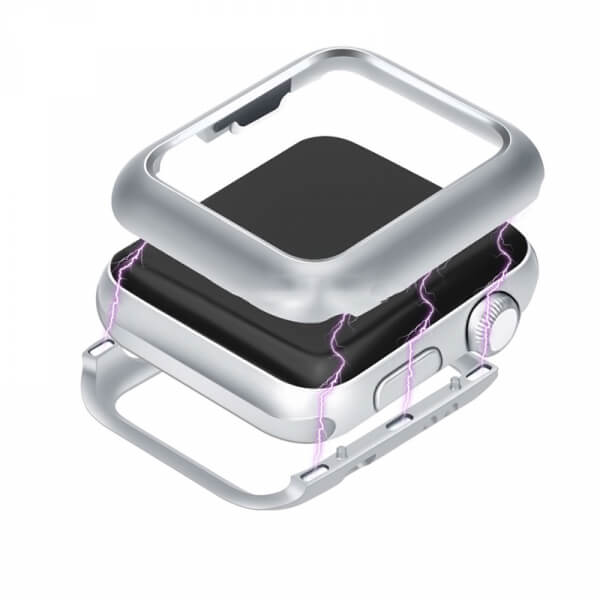 Magnetický hliníkový ochranný rámeček pro Apple Watch 38 mm (2.+3.série) - stříbrný