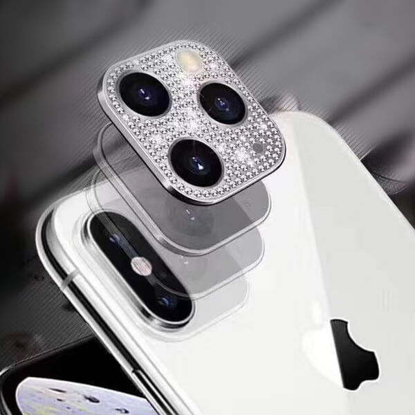 2v1 Ochranný hliníkový rámeček se třpytkami zadní kameru pro Apple iPhone 11 Pro - stříbrný
