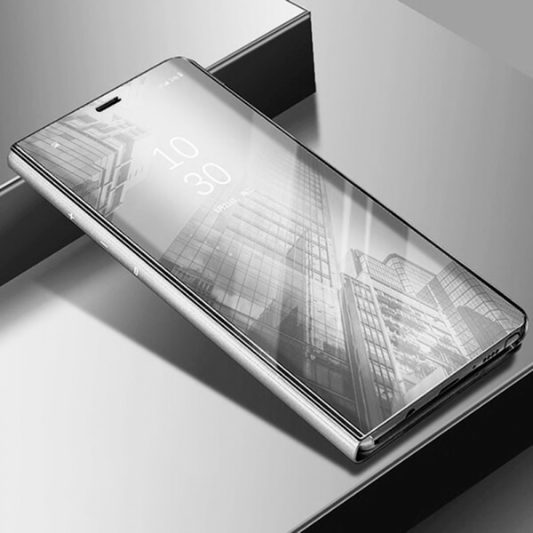 Zrcadlový silikonový flip obal pro Xiaomi Redmi Note 9 Pro - stříbrný