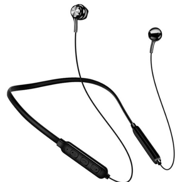 Bluetooth bezdrátová sportovní sluchátka s ovládáním a magnety - černá