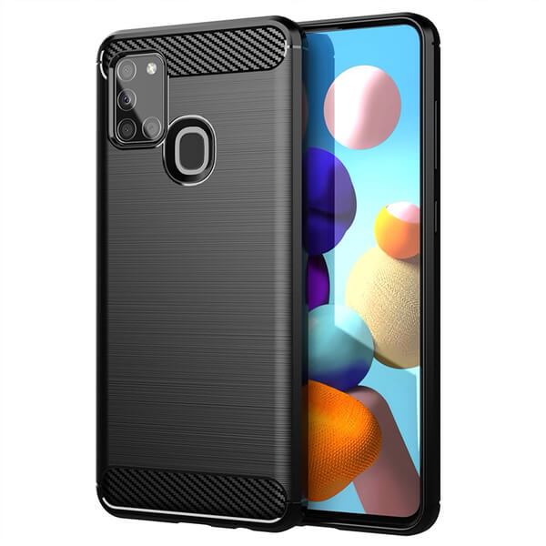 Ochranný silikonový obal karbon pro Samsung Galaxy A21s - černý