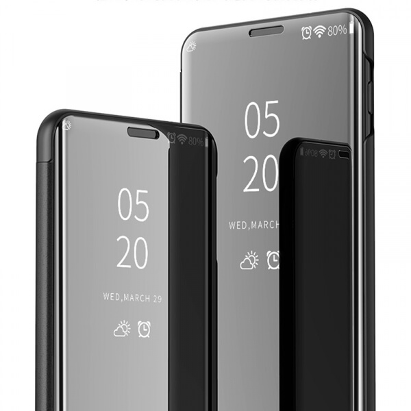 Zrcadlový plastový flip obal pro Samsung Galaxy S6 Edge - černý