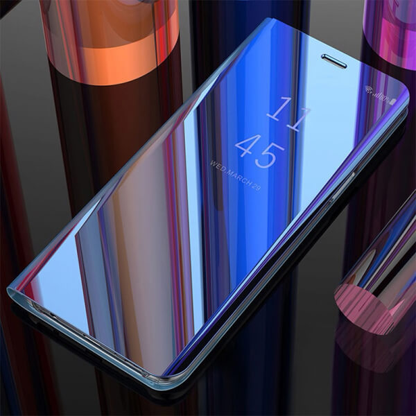 Zrcadlový plastový flip obal pro Samsung Galaxy S6 Edge - modrý