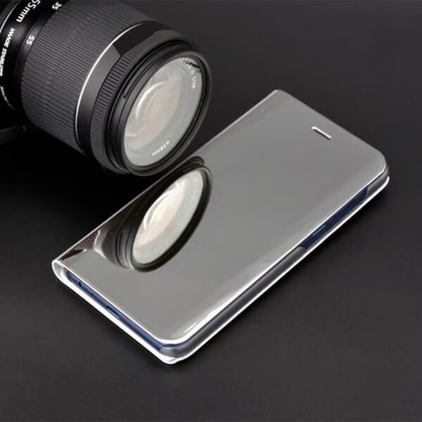 Zrcadlový plastový flip obal pro Samsung Galaxy S6 Edge - stříbrný