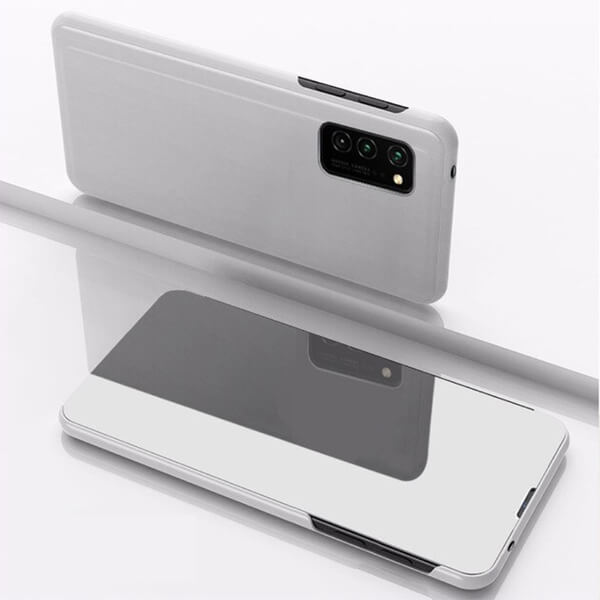 Zrcadlový silikonový flip obal pro Xiaomi Redmi 9 - stříbrný