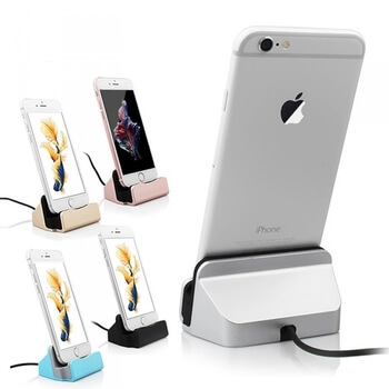 Hliníkový stojánek a dokovací stanice s Lightning konektorem pro Apple iPhone stříbrný
