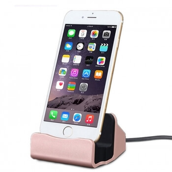 Hliníkový stojánek a dokovací stanice s Lightning konektorem pro Apple iPhone růžový