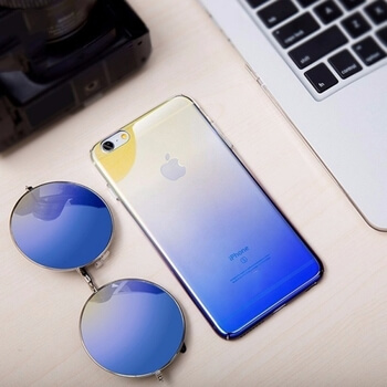 Duhový plastový ultratenký kryt pro Apple iPhone 6/6S - modro žlutá duha