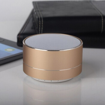 Hliníkový Bluetooth přenosný LED reproduktor - zlatý