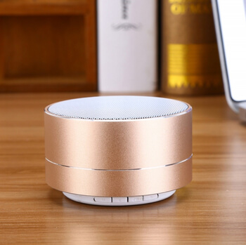 Hliníkový Bluetooth přenosný LED reproduktor - zlatý