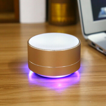 Hliníkový Bluetooth přenosný LED reproduktor - zlatý