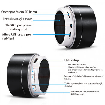 Hliníkový Bluetooth přenosný LED reproduktor - zlatý